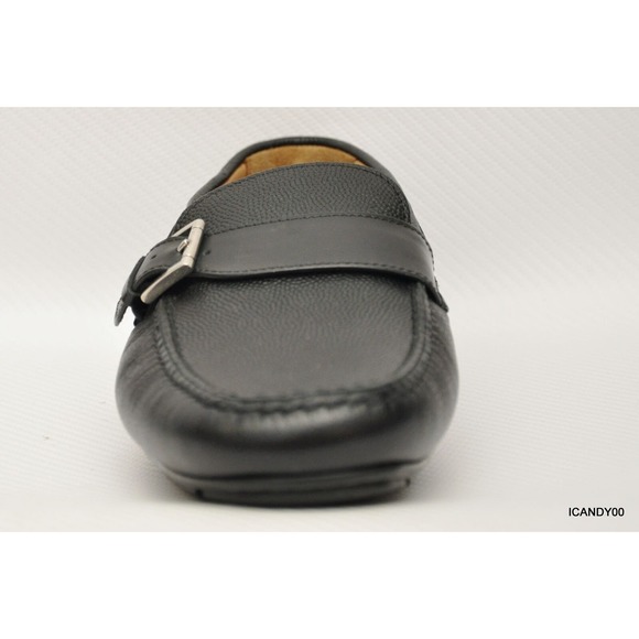 Salvatore Ferragamo Italy Pebbled Leather Moc Driving Loafer Slip-On Black 9 New main image 4